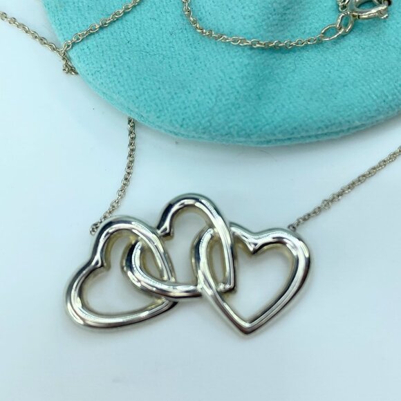 Tiffany & Co Elsa Peretti Open Triple Heart Necklace 15.5\